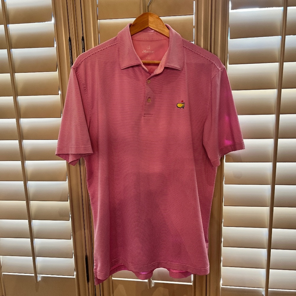 Master's polo, pink and purple stripe, size medium